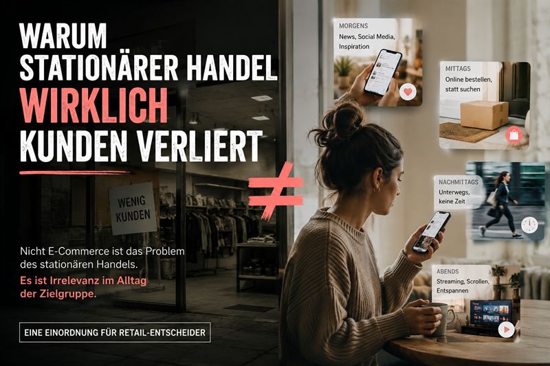 Illustration zum Thema Irrelevanz statt E-Commerce als eigentliche Ursache sinkender Kundenfrequenz